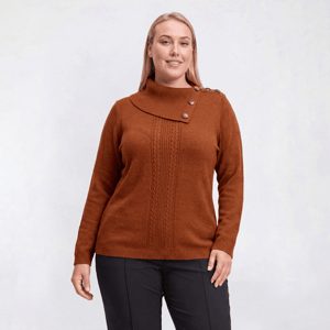 Plus Size Napa Valley Long Sleeve Solid Rib Knit Button Sweater